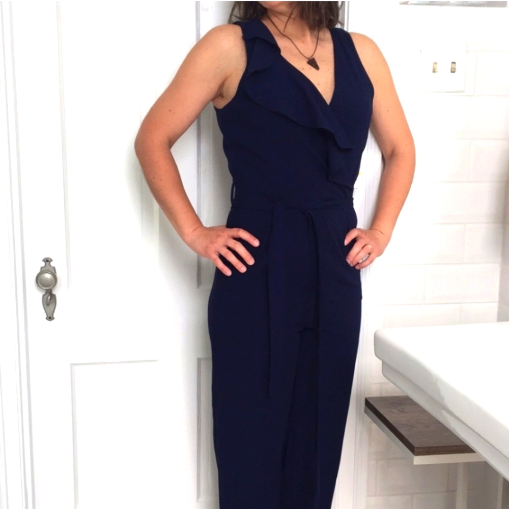 Gianni Bini Jumpsuit Ruffle V-Neck Zipper